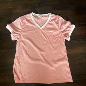 Pink V-Neck T-Shirt with Trim
